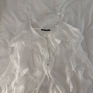 Zara White Ruffled Blouse
